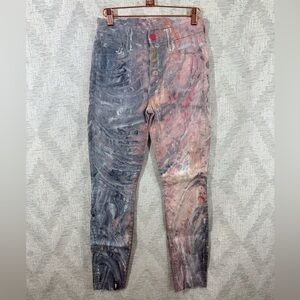 Mother marble Tie Dye skinny frayed hem skinny jeans